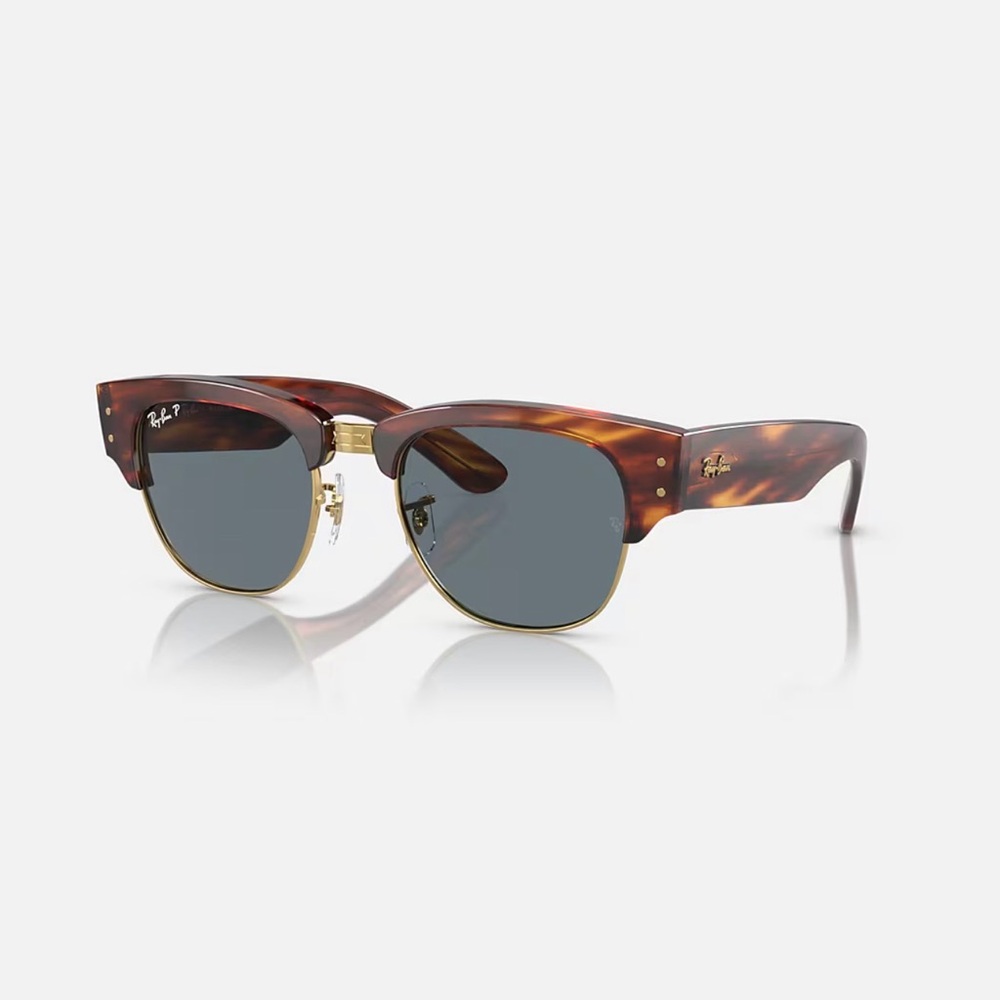 Ray-Ban Mega Clubmaster in Striped Havana and Dark Blue Polarized